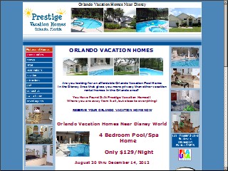 Web site www.prestigevacationhomes.com, Prestige Vacation Homes